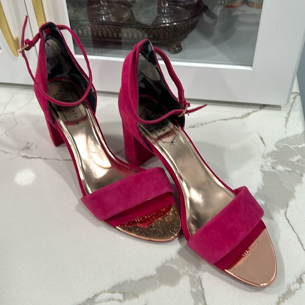Pink block heal strappy sandal